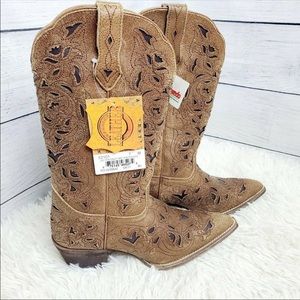Laredo Women's Tan Crazy Horse Cowboy Boots 7 NWOB